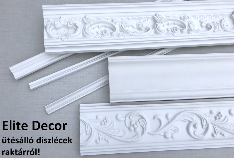 Elite Decor oldalfali diszlecek és saroklécek ütésálló poliuretán anyagból, raktárról Elite Decor oldalfali diszlecek és saroklécek ütésálló poliuretán anyagból