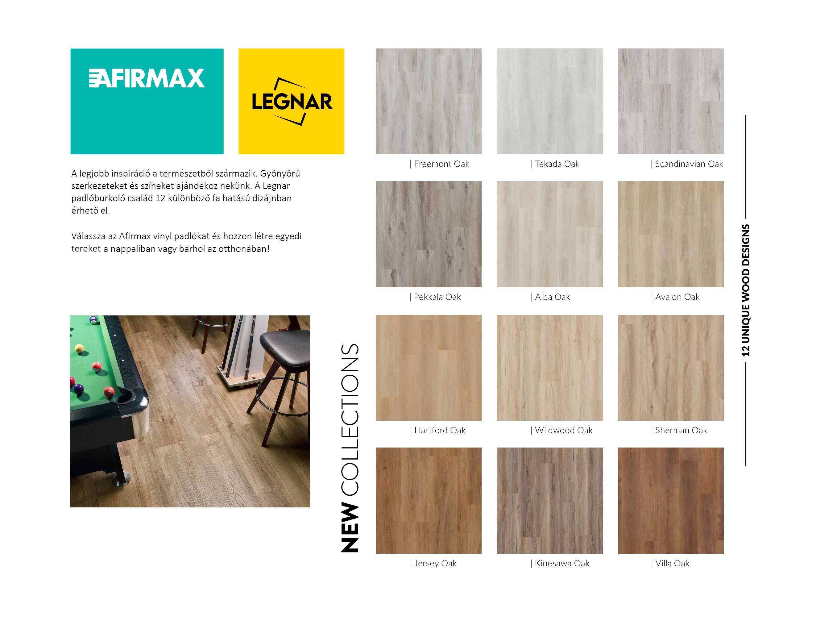 Afirmax Legnar termékcsalád - vinyl padlópanelek 12 színben