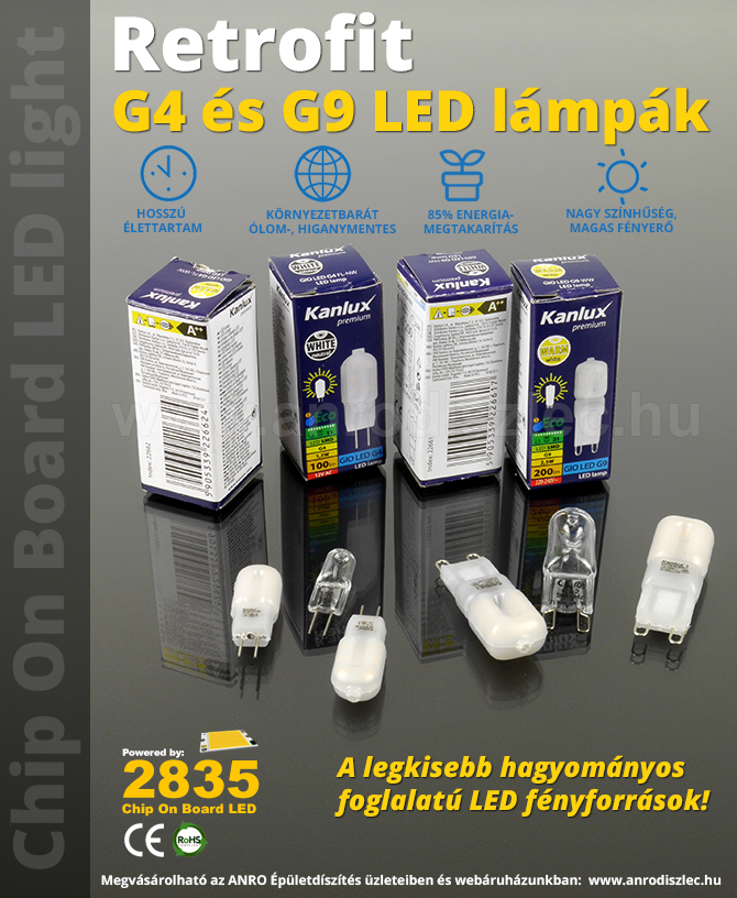Retrofit G4 és G9 LED lámpák Retrofit G4 és G9 LED lámpák