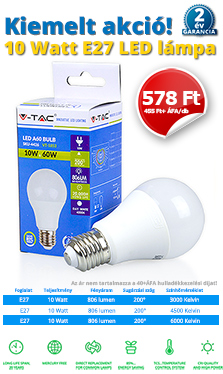 10 Wattos E27 LED lámpa 629 Ft!