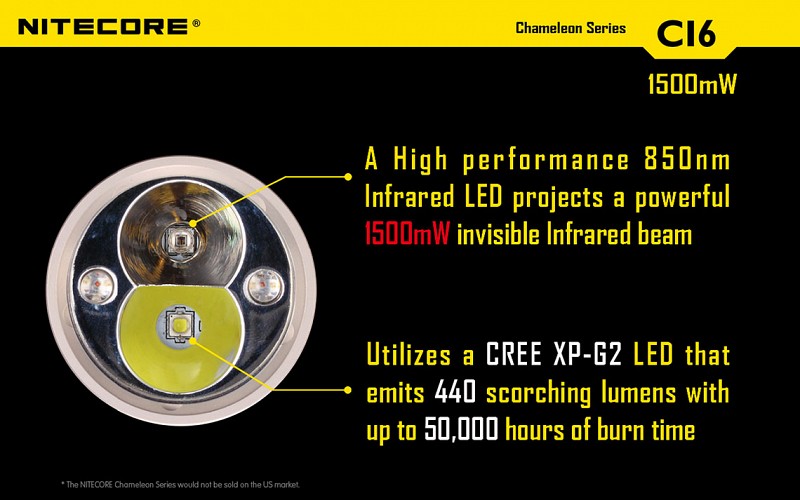 Felül: 850nm-es infravörös LED, Alul: 440 Lumenes CREE XP-G2 LED