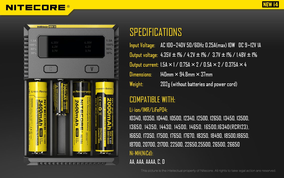 Nitecore NEW i4 - Specifikáció 