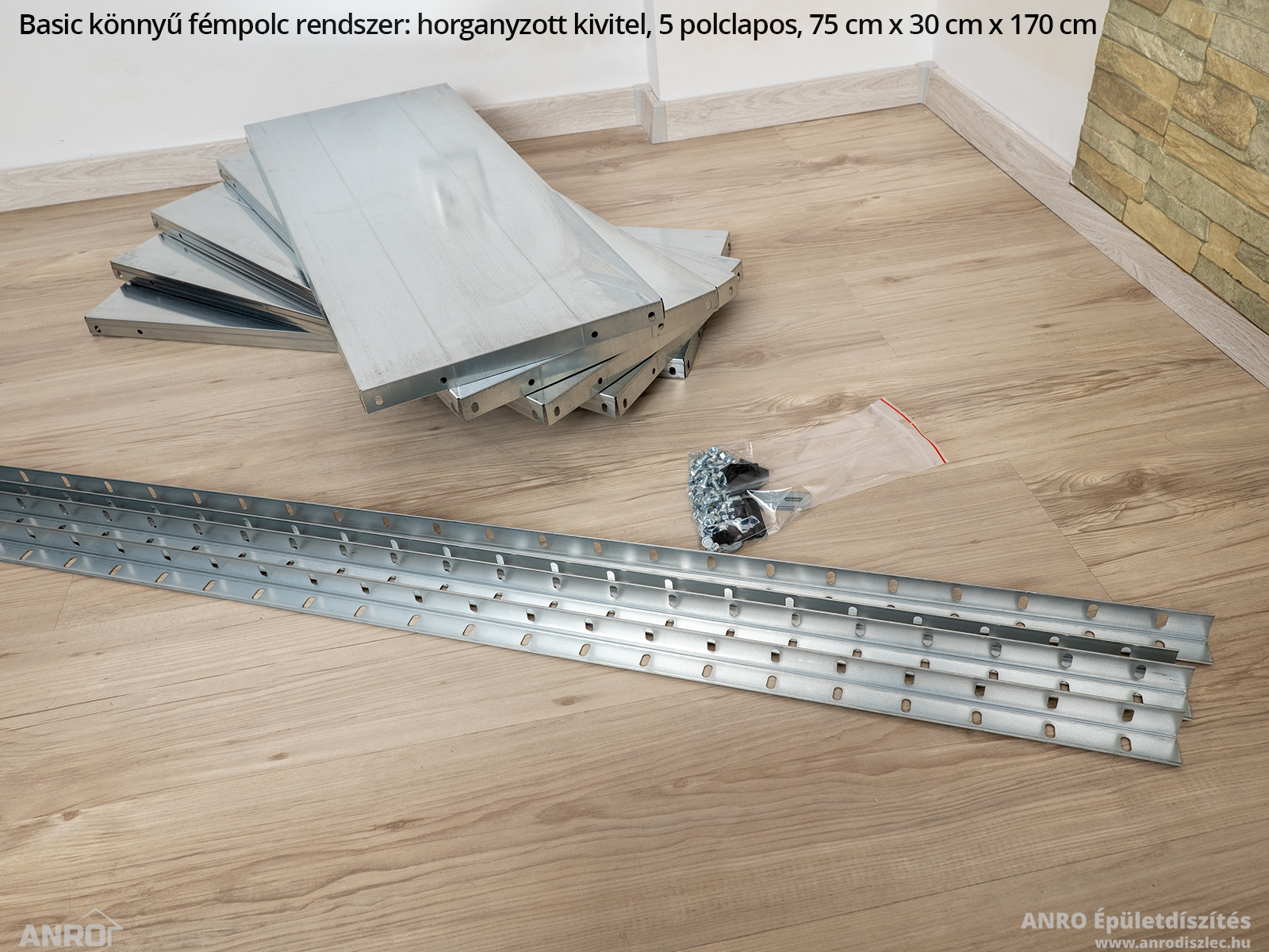 Horganyzott fém polc 5 polcos kivitelben. 
