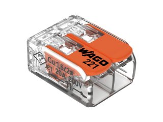 221 Wago új karos (csatos) vezeték összekötő, 2 x 4mm² vezeték nyílásos (100 db)