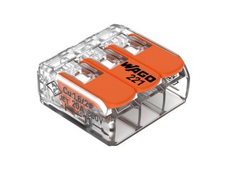 221 Wago új karos (csatos) vezeték összekötő, 3 x 4mm² vezetékes (50 db)