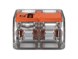 221 Wago új karos (csatos) vezeték összekötő, 2 x 6mm² vezeték nyílásos, átlátszó