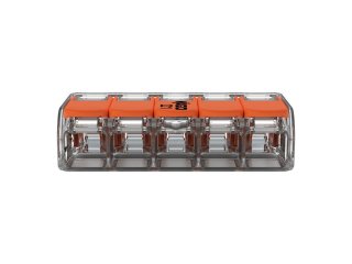 221 Wago új karos (csatos) vezeték összekötő, 5 x 6mm² vezeték nyílásos, átlátszó
