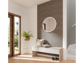 - Fa hatású, hangszigetelő lamella falburkolat, filc hátlappal (260 cm x 30 cm x 1.7 cm) - Szürke tölgy-fekete