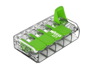 221 Wago Green Range új karos (csatos) vezeték összekötő, 5 x 4mm² vezeték nyílásos (25 db)