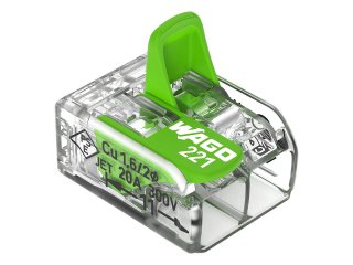 221 Wago Green Range új karos (csatos) vezeték összekötő, 2 x 4mm² vezeték nyílásos (100 db)