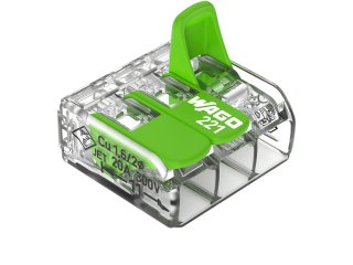 221 Wago Green Range új karos (csatos) vezeték összekötő, 3 x 4mm² vezeték nyílásos (50 db)