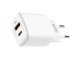 USB töltő, hálózati adapter USB - USB-C, gyorstöltéssel (5-12V/3-1.67A) - Fehér