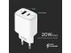 USB töltő, hálózati adapter USB - USB-C, gyorstöltéssel (5-12V/3-1.67A) - Fehér
