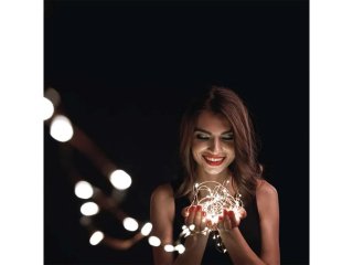 Napelemes LED fényfüzér, kültéri - hideg fehér (12 méter, 2.4 Watt), időzítővel