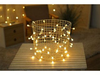 Mini gömb kültéri LED karácsonyi fényfüzér, (10m/100 LED) extra meleg fehér, 8 világítási mód