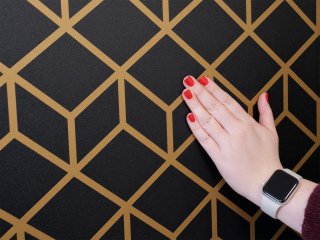 Dekorációs 3D falburkolat - geometrikus minta, fekete-arany (8 darab 50x50 cm-es lap)