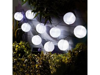 Napelemes LED fényfüzér, 10 db fehér lampion - 2.5 méter, hideg fehér