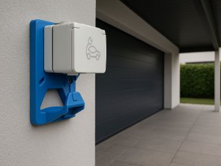 Efapel földelt dugalj EV töltőhöz – folyamatos 16A terhelésre, kábelakasztóval (IP65)