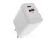 USB töltő, hálózati adapter - USB + USB-C, gyorstöltéssel 45W (5-20V/3-1.5A) - Fehér