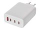 USB töltő, hálózati adapter - USB + 3xUSB-C, gyorstöltéssel 120W (5-20V/5-1.5A) - Fehér