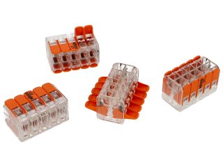 221 Wago új karos (csatos) vezeték összekötő, 10 x 4 mm² vezeték nyílásos, átlátszó