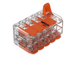 221 Wago új karos (csatos) vezeték összekötő, 10 x 4 mm² vezeték nyílásos, átlátszó (15 db)