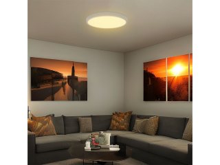Távirányítós IP44 mennyezeti LED lámpatest, mozgásérzékelővel - kör (24W/2500lm) meleg fehér, fehér (350 mm) Samsung chip