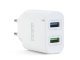USB töltő, hálózati adapter  2 x USB A (5V/2.4A) - Fehér
