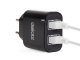 USB töltő, hálózati adapter  2 x USB A (5V/2.4A) - Fekete