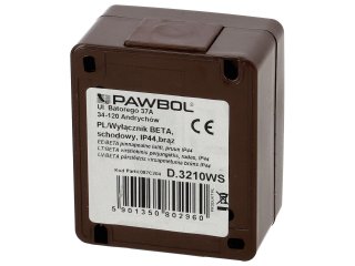 Váltókapcsoló, lépcsőjellel, falon kívüli (16A/230V) IP44, barna