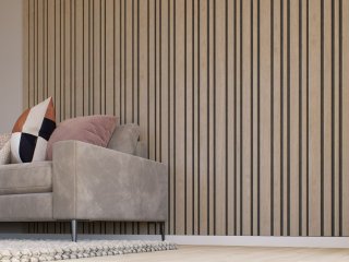 - Fa hatású, hangszigetelő lamella falburkolat, filc hátlappal, különböző szélességű lécekkel (260 cm x 30 cm x 1.7 cm) - natúr