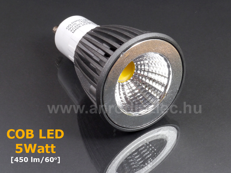 LED lámpa GU10 (COB LED/5W/60°) meleg fehér