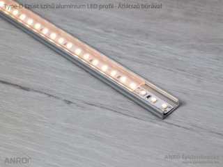 Type-D Ezüst - Alumínium U profil LED szalagos világításhoz 16x6 mm (Átlátszó búrával)