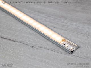 Type-D Ezüst - Alumínium U profil LED szalagos világításhoz 16x6 mm (Félig átlátszó búrával)