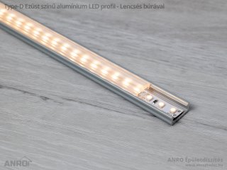 Type-D Ezüst - Alumínium U profil LED szalagos világításhoz 16x6 mm (30° lencsés PMMA búra)