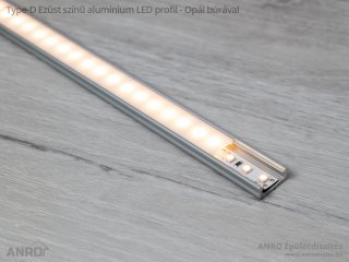 Type-D Ezüst - Alumínium U profil LED szalagos világításhoz 16x6 mm (Opál búrával)