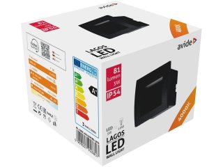 Lagos süllyeszthető LED lépcsővilágító - fekete (3 Watt), természetes fehér, négyzet alakú IP54