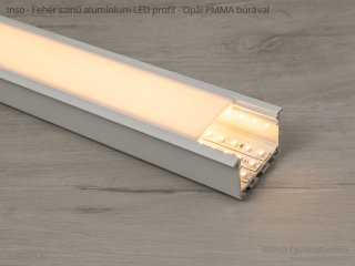 INSO Fehér - Alu XXL U profil LED szalaghoz, gipszkartonba (Opál PMMA búrával)