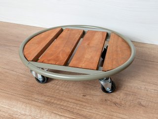 Gurulós virágtartó kültéri-beltéri, 35 cm, Flora Roll Metal Wood: tömör fa és fém, kör alak