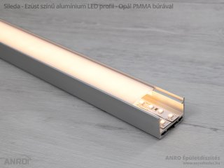 SILEDA Ezüst - Felületre építhető alu U profil (Opál PMMA búrával)