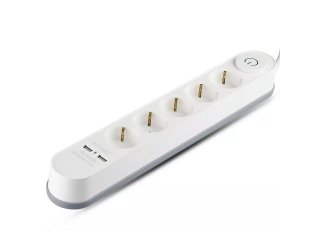 Hosszabbító 5-ös elosztóval (5 földelt + 2 USB) fehér - 3 m vezetékkel