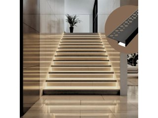 ALP-056 - TILE-EDGE Fekete - Lépcsővilágító profil LED szalaghoz (Átlátszó búrával)