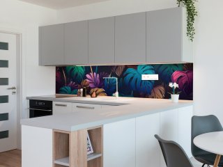 Soner konyhai hátfal, színes levelek, műanyag falburkolat, hajlítható, törés- és hőálló 60x120 cm