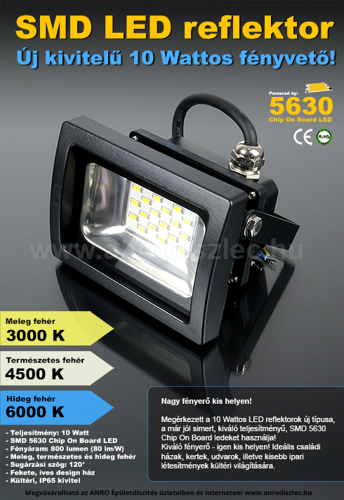 SMD LED reflektor (10W/SMD5630/120°) Hideg fehér