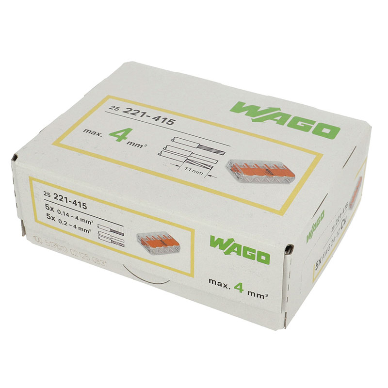 221 Wago új karos (csatos) vezeték összekötő, 5 x 4mm² vezetékes (25 db)