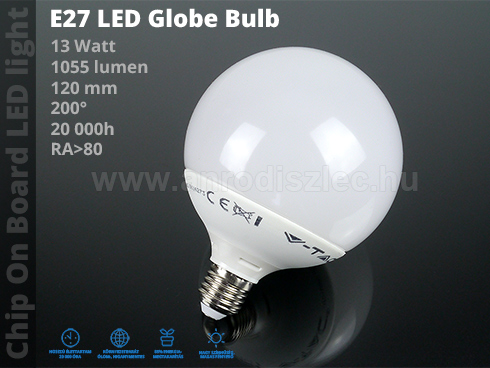 E27 LED lámpa (13W/200°) G120 - hideg fehér