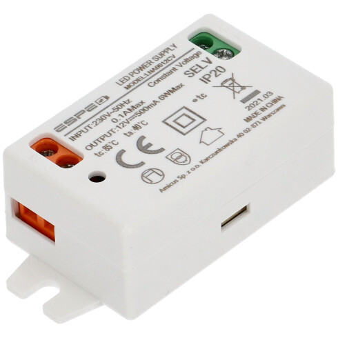 LED tápegység 12 Volt - kötődobozba szerelhető (6W/0.5A)