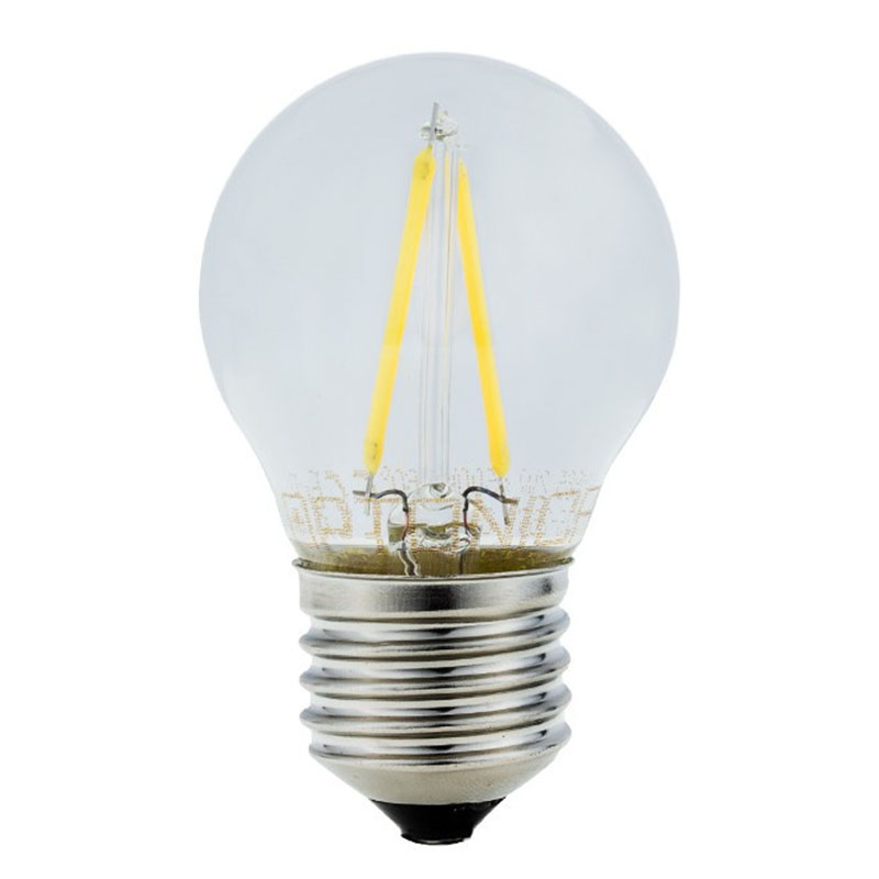 LED lámpa E27 Filament (2W/300°) Kisgömb - hideg fehér