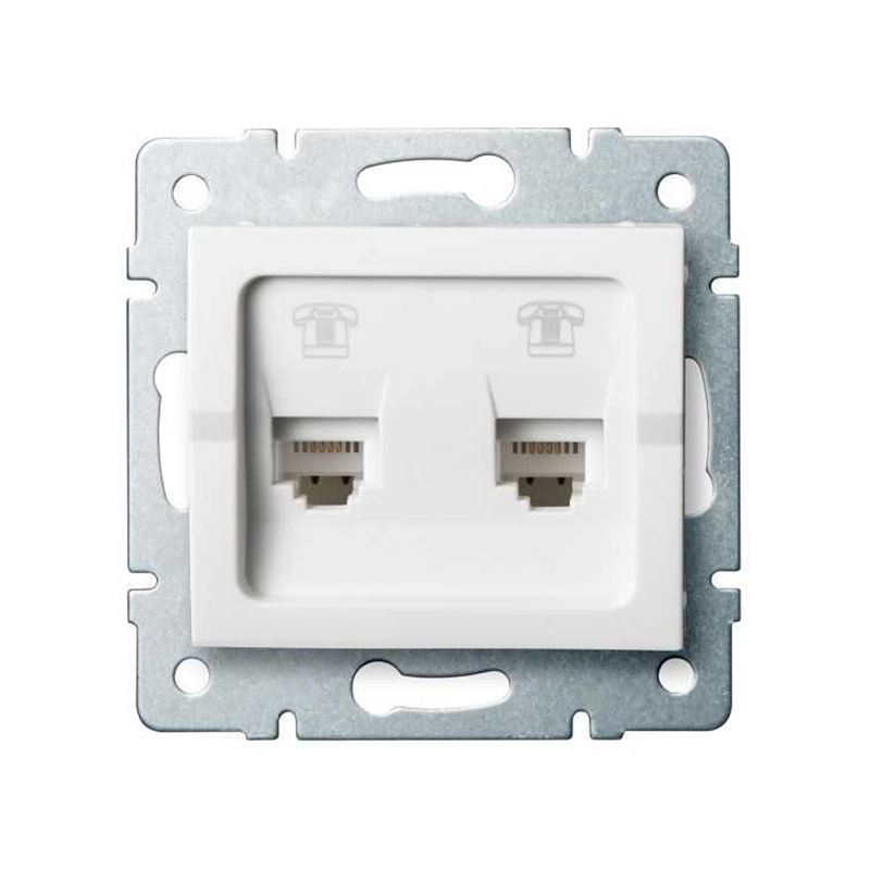 LOGI - RJ11 telefon aljzat, dupla, keret nélkül, fehér