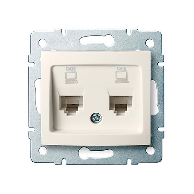 DOMO - Számítógép aljzat Cat 6, 2-es, keret nélkül, krémszínű